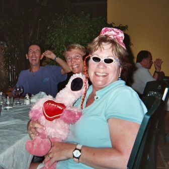This night was my wedding anniversary, Michael stuffed this cute little flamingo with a big heart that said "i love you" and it had this cute little hat and sunglasses which I proceded to take off and wear myself