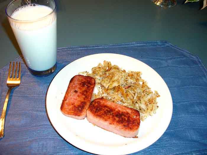 Spam and white merlot from a carton