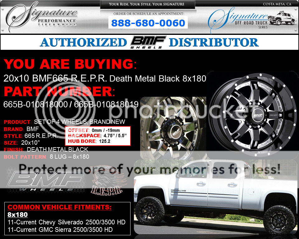 BMF Repr 20x10 Death Metal Black Wheels 8x180 2011 2012 Chevy HD GMC